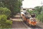 Eastbound intermodal threads its way through Westminter